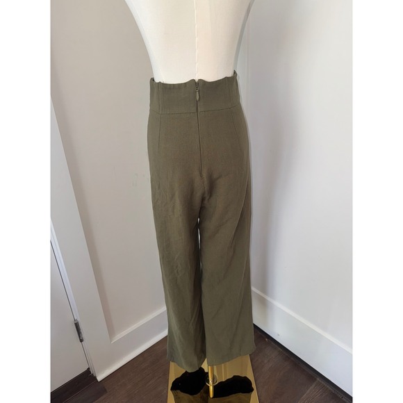 JLUXLABEL High Waist Wide Leg Pants Olive Green Linen Blend Size M - Picture 2 of 4